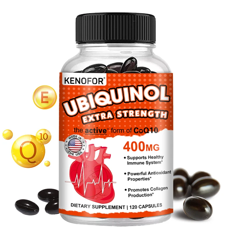 120pcs Organic Q10 Coenzyme 400mg Capsules, with Vitamin E, Cardiovascular and Heart Health Energy Vitamins Beauty and Health