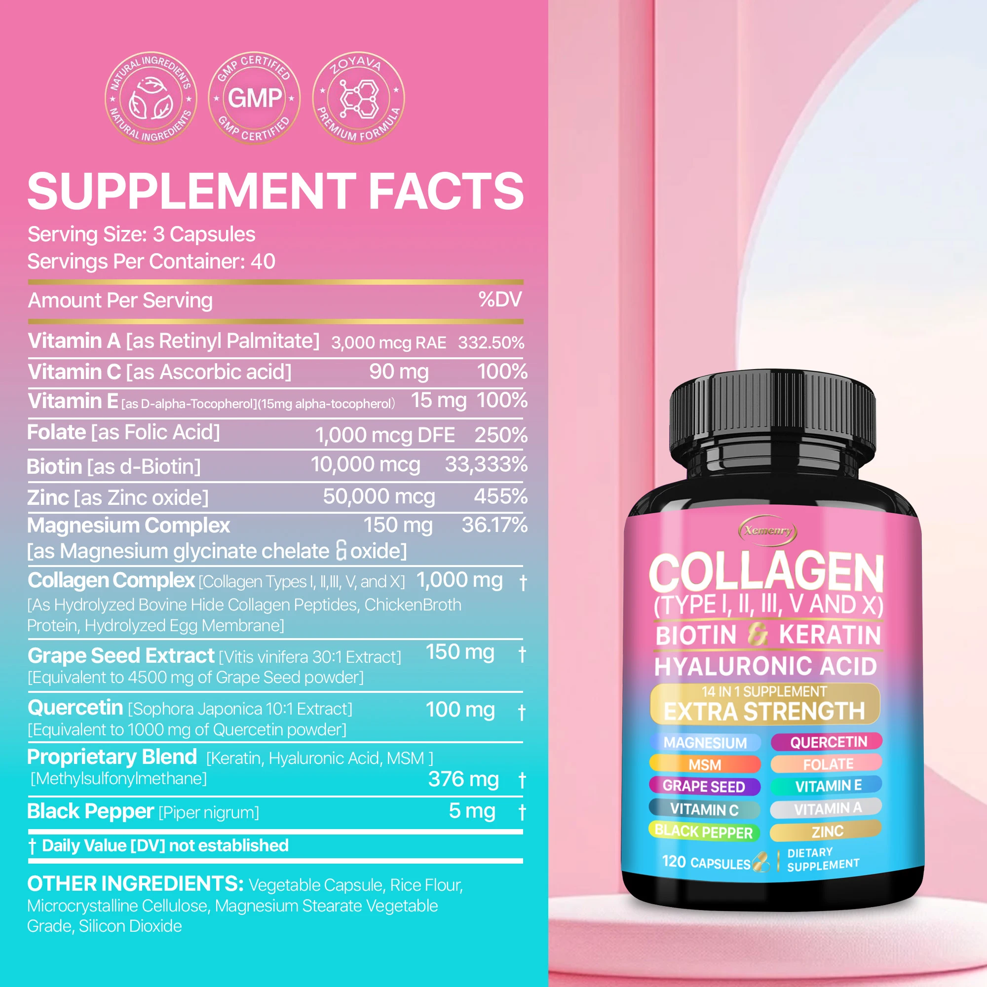 Collagen Supplement - Maintains Overall Well-being,Supports Skin Care, Nails, Hair, Antioxidants and The Immune System - Image 2
